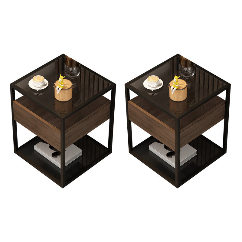 Tableau supérieur en verre carré / pierre 21.26 "Table d'appoint à 1 tirage de haut avec étagère de rangement