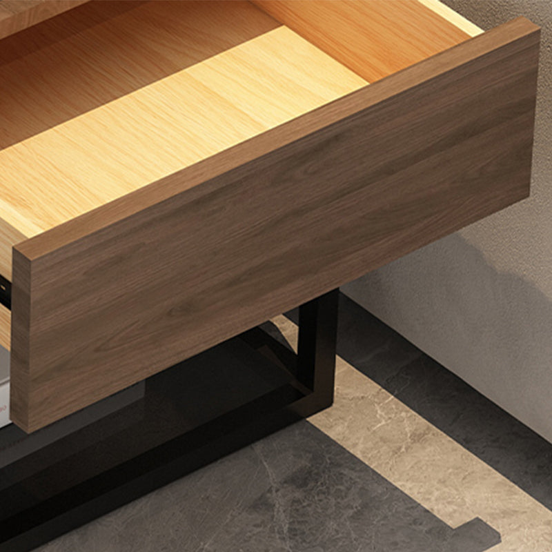 Tableau supérieur en verre carré / pierre 21.26 "Table d'appoint à 1 tirage de haut avec étagère de rangement