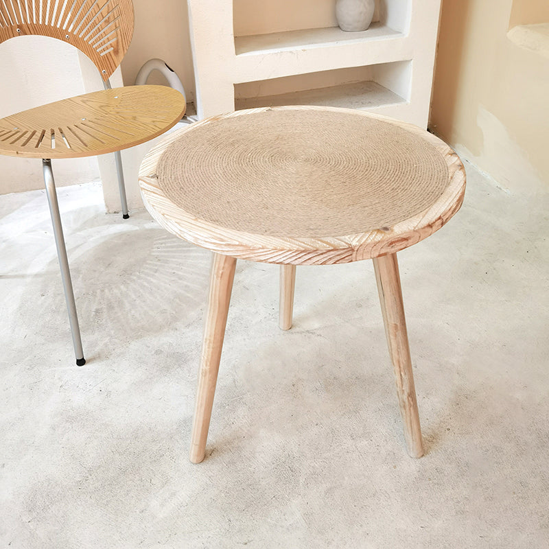 French Country 3 Legs Sofa Side Accent Table Solid Wood Round End Table