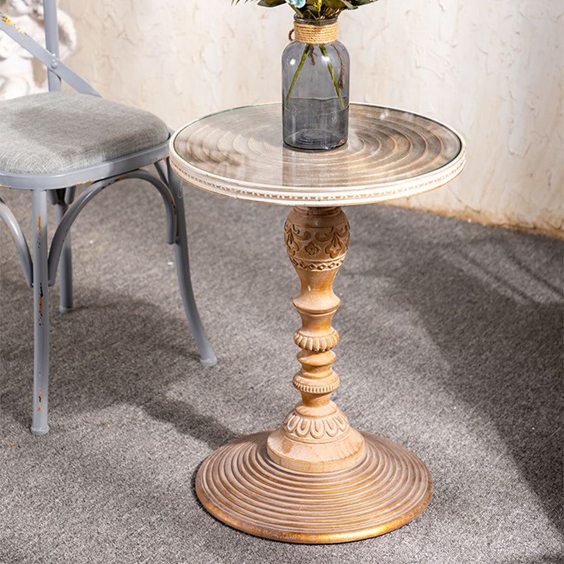 フランスのカントリー台座端テーブルソリッドウッドアンティークブラウン/ホワイトサイドテーブル