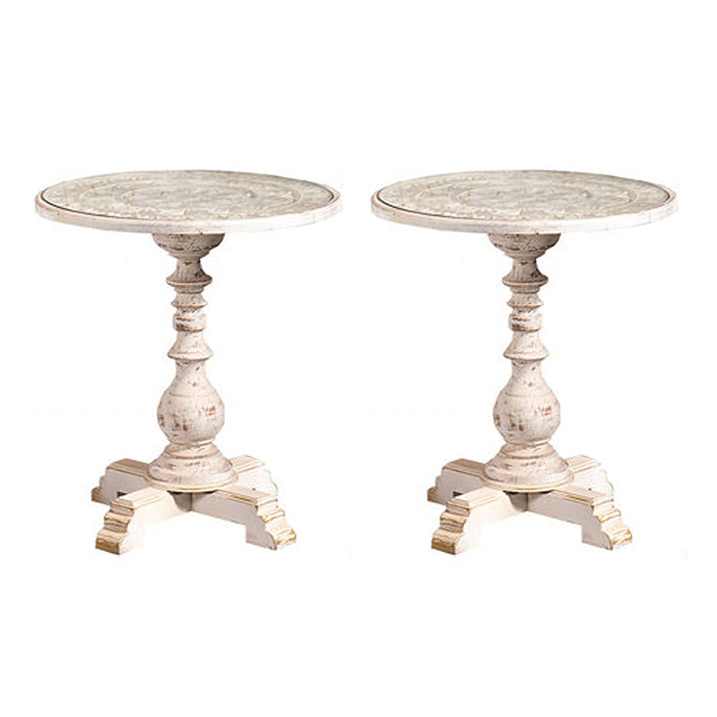 フランスのカントリー台座端テーブルソリッドウッドアンティークブラウン/ホワイトサイドテーブル