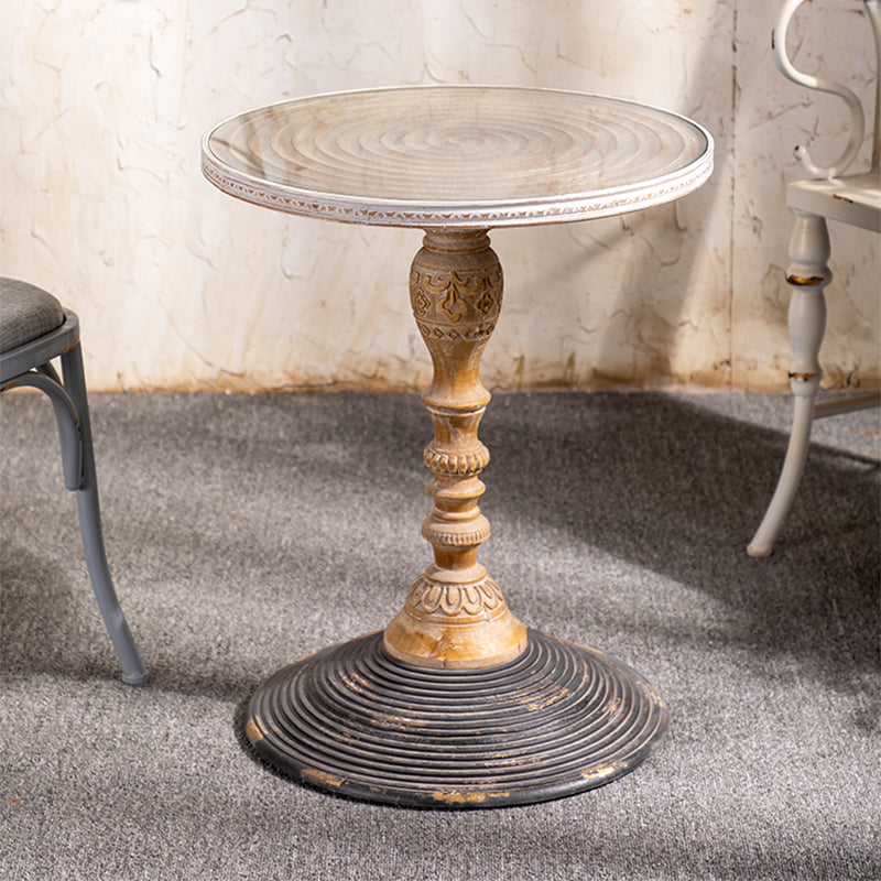 フランスのカントリー台座端テーブルソリッドウッドアンティークブラウン/ホワイトサイドテーブル