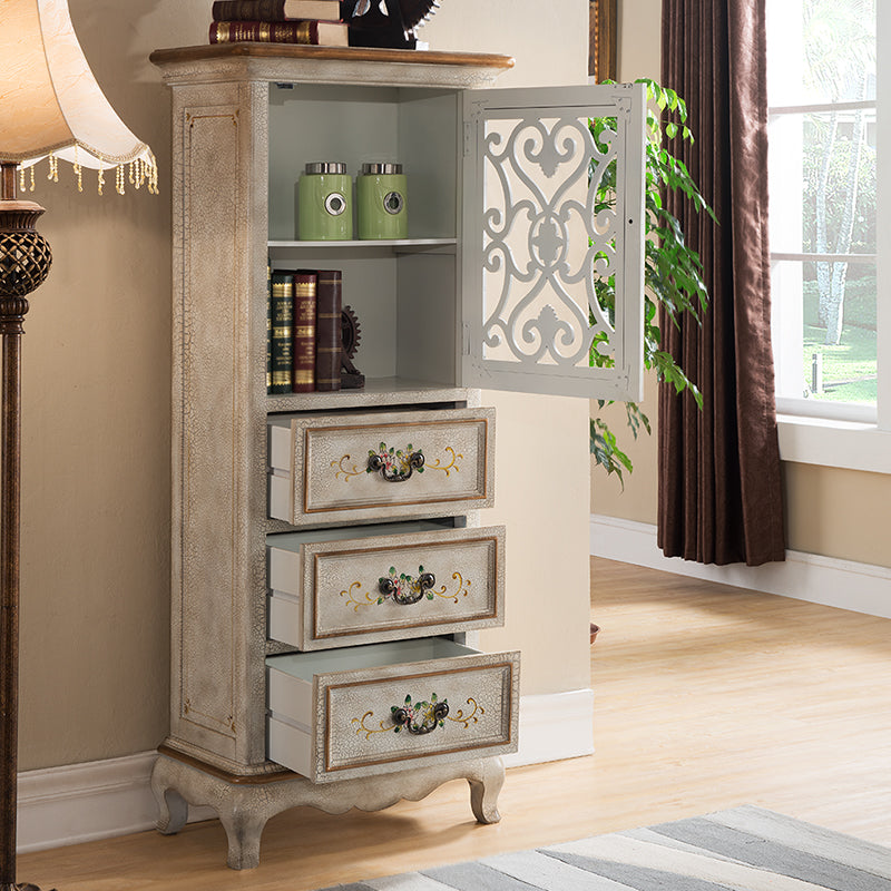 Industrial Accent Cabinet with Drawers and Bracket Legs Side Cabinet 25.5"L x 14"W x 61"H Off-White Clearhalo 'Cabinets & Chests' 'cabinets_chests' 'furn' 'furn_cabinets_chests' 'Furniture' 'Living Room Furniture' 5503329