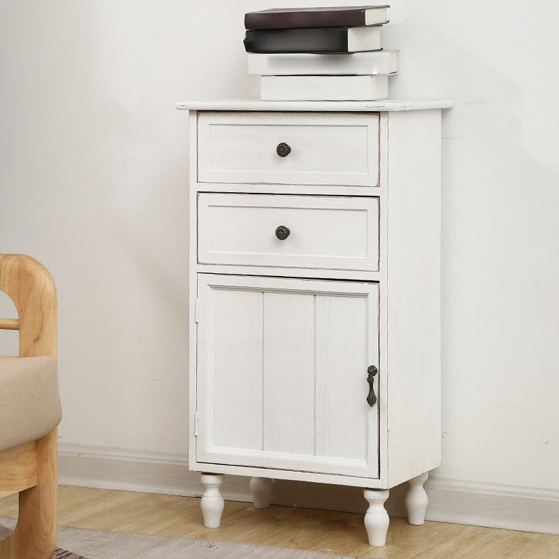Industrial Turned Legs Accent Cabinet with Door and Drawers Storage Cabinet 17.7"L x 11.8"W x 31.5"H Off-White Clearhalo 'Cabinets & Chests' 'cabinets_chests' 'furn' 'furn_cabinets_chests' 'Furniture' 'Living Room Furniture' 5503359