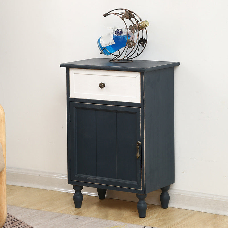 Industrial Turned Legs Accent Cabinet with Door and Drawers Storage Cabinet 18"L x 12"W x 26"H Blue Clearhalo 'Cabinets & Chests' 'cabinets_chests' 'furn' 'furn_cabinets_chests' 'Furniture' 'Living Room Furniture' 5503362
