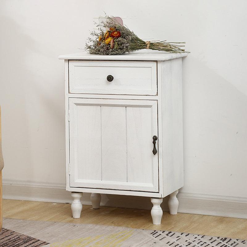 Industrial Turned Legs Accent Cabinet with Door and Drawers Storage Cabinet 18"L x 12"W x 26"H Off-White Clearhalo 'Cabinets & Chests' 'cabinets_chests' 'furn' 'furn_cabinets_chests' 'Furniture' 'Living Room Furniture' 5503366
