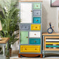 Industrial Wood Accent Chest with Drawers Colorful Accent Cabinet