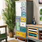 Industrial Wood Accent Chest with Drawers Colorful Accent Cabinet