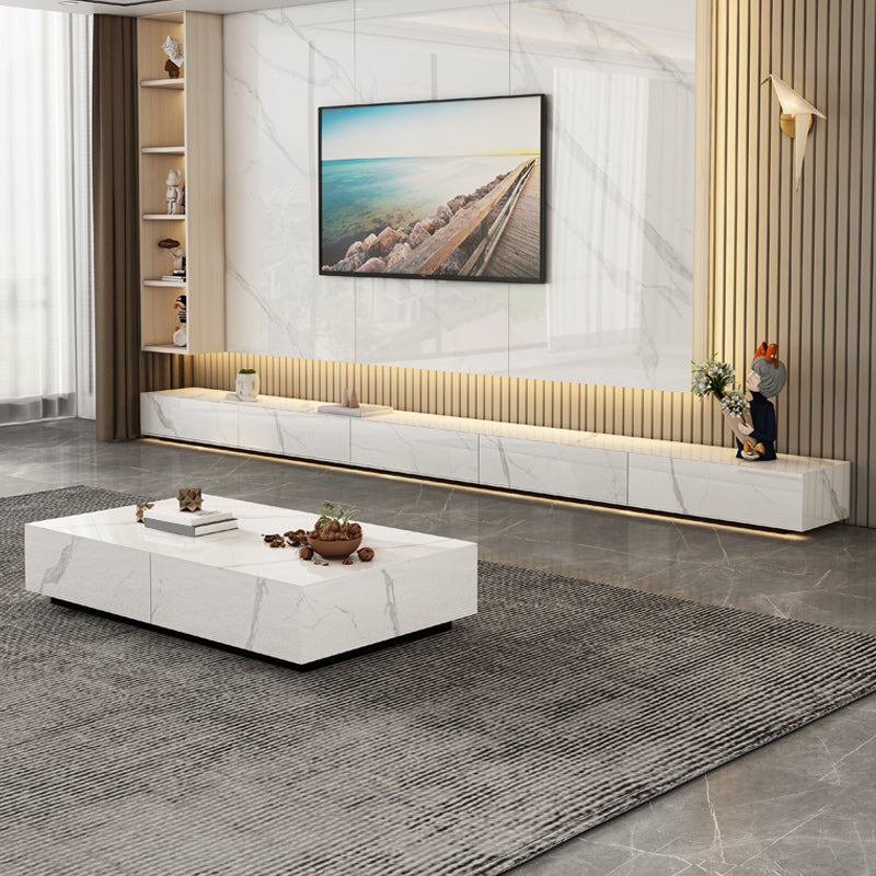 9.06 "H -TV -Ständer zeitgenössischer Stil weiße geschlossene Speicher -TV -Konsole mit Schubladen