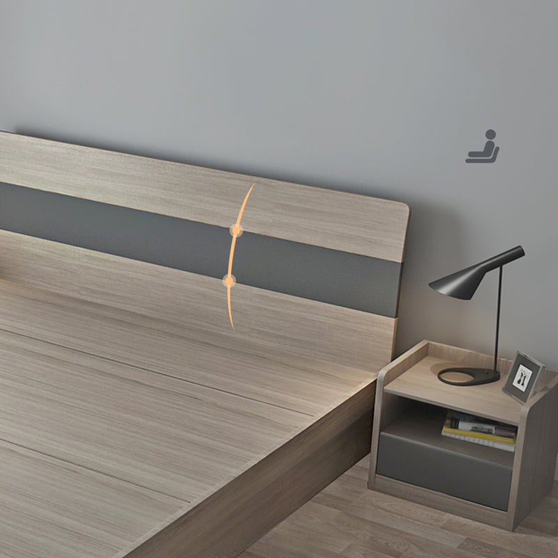 Modernes Holzpanel -Standardbett mit rechteckigem Kopfteil