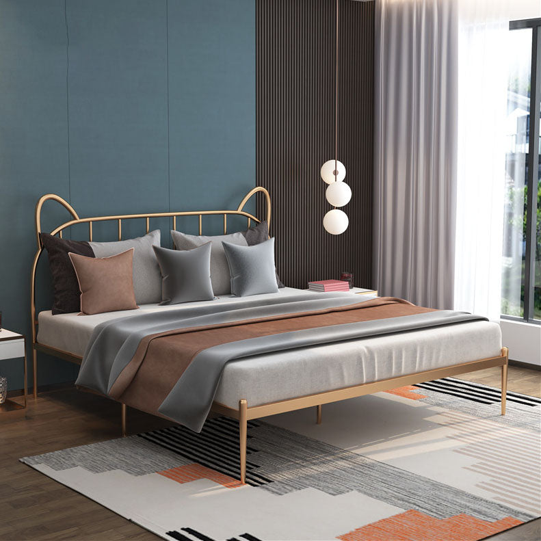 Metal Bed with Headboard High Profile Open-Frame Bed in Gold Finish Clearhalo 'Bedroom Furniture' 'Beds' 'furn' 'furn_beds' 'Furniture' 5505157