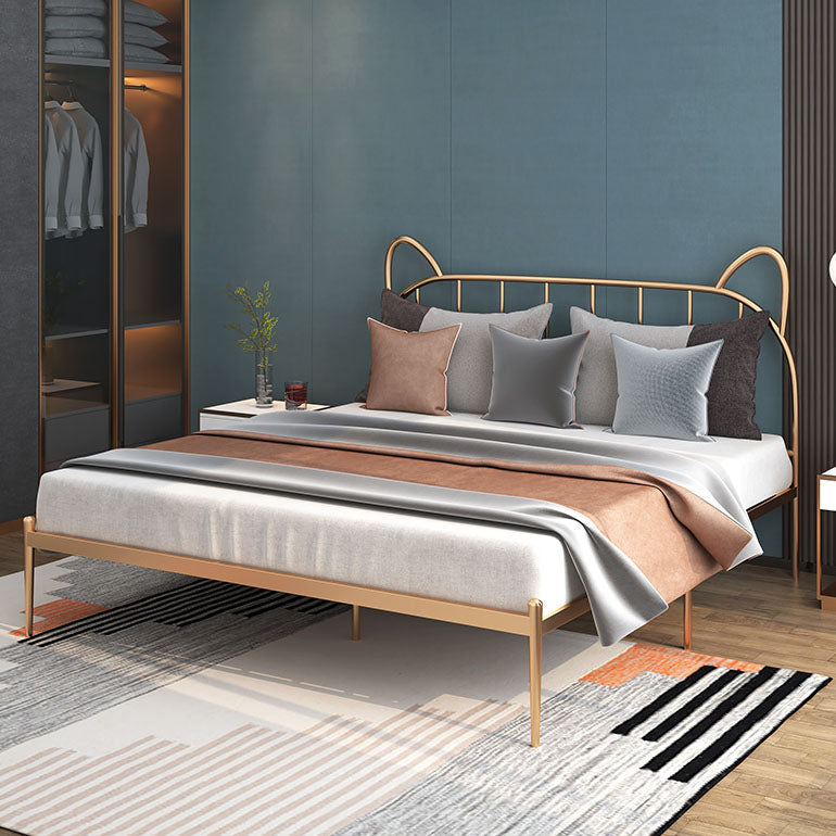 Metal Bed with Headboard High Profile Open-Frame Bed in Gold Finish Clearhalo 'Bedroom Furniture' 'Beds' 'furn' 'furn_beds' 'Furniture' 5505162