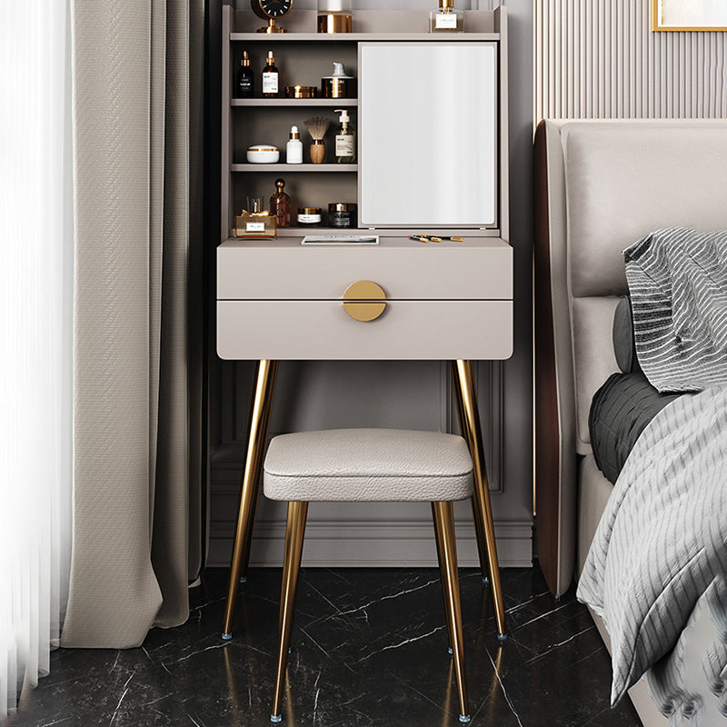 Vanité de maquillage en bois contemporain Ensemble de coiffeuse de 2 dessins avec miroir