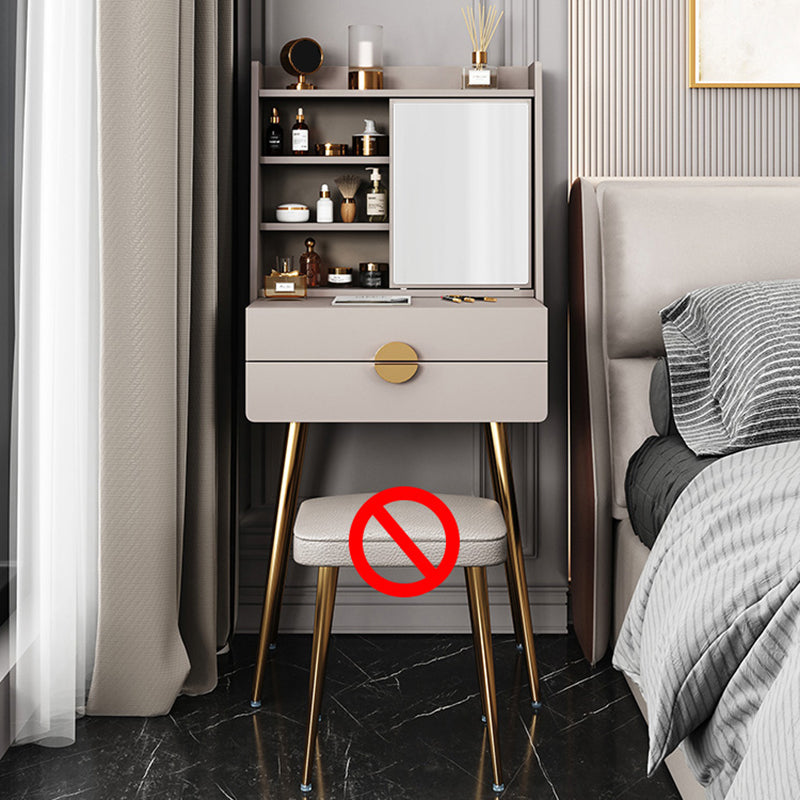 Vanité de maquillage en bois contemporain Ensemble de coiffeuse de 2 dessins avec miroir