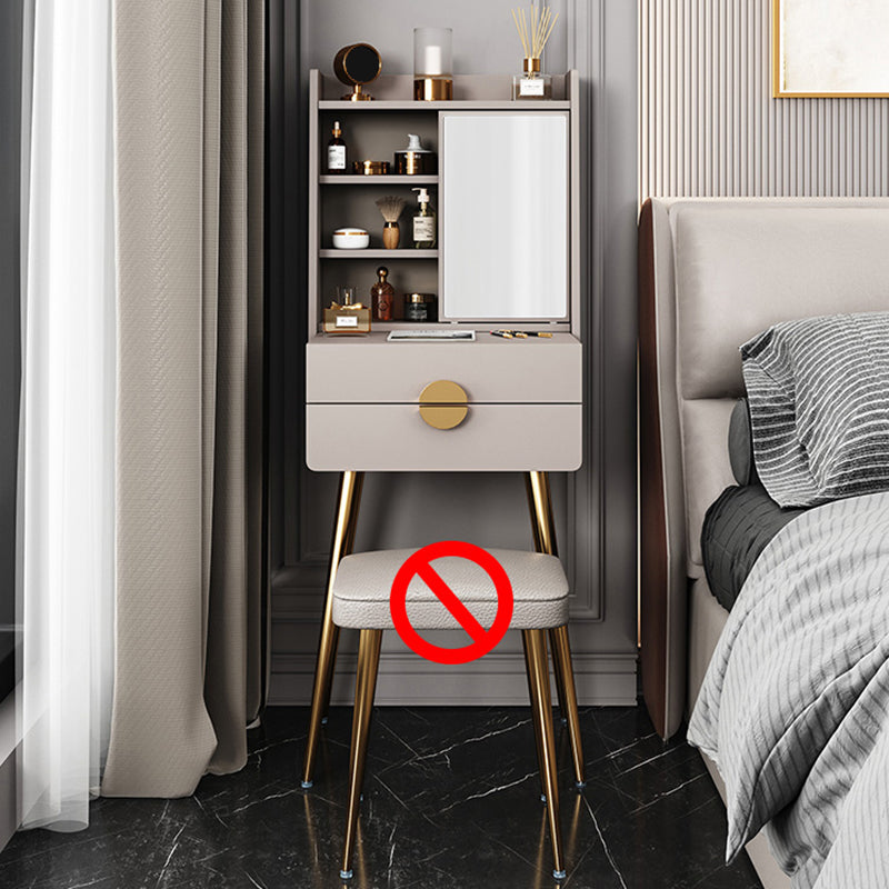 Vanité de maquillage en bois contemporain Ensemble de coiffeuse de 2 dessins avec miroir