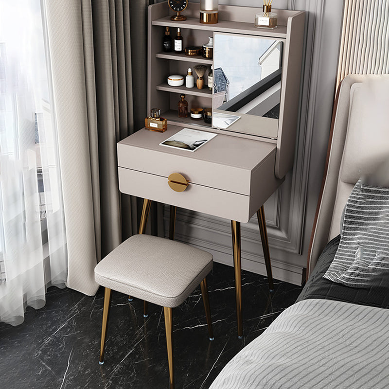 Vanité de maquillage en bois contemporain Ensemble de coiffeuse de 2 dessins avec miroir