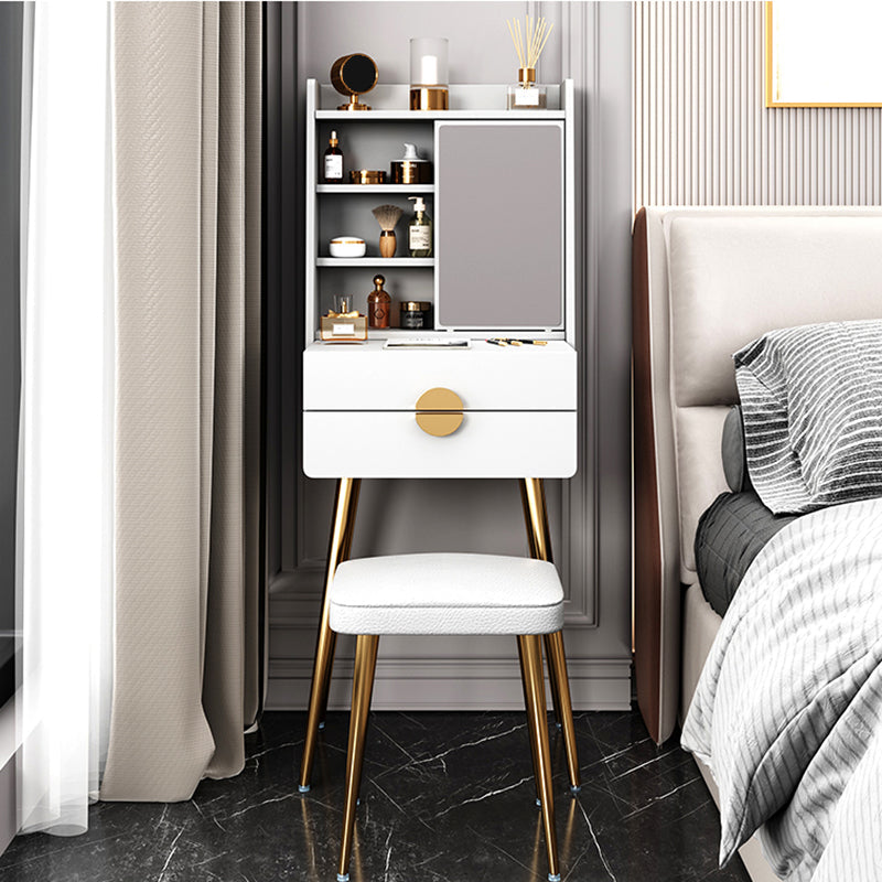 Vanité de maquillage en bois contemporain Ensemble de coiffeuse de 2 dessins avec miroir