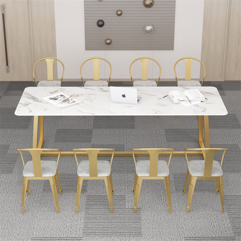 Rectangle Office Table Industrial Meeting Desk with Trestle Base 78.7"L x 31.5"W x 29.5"H Gold Clearhalo 'furn' 'furn_office_desk' 'Furniture' 'Office Desks' 'Office Furniture' 'office_desk' 5509640