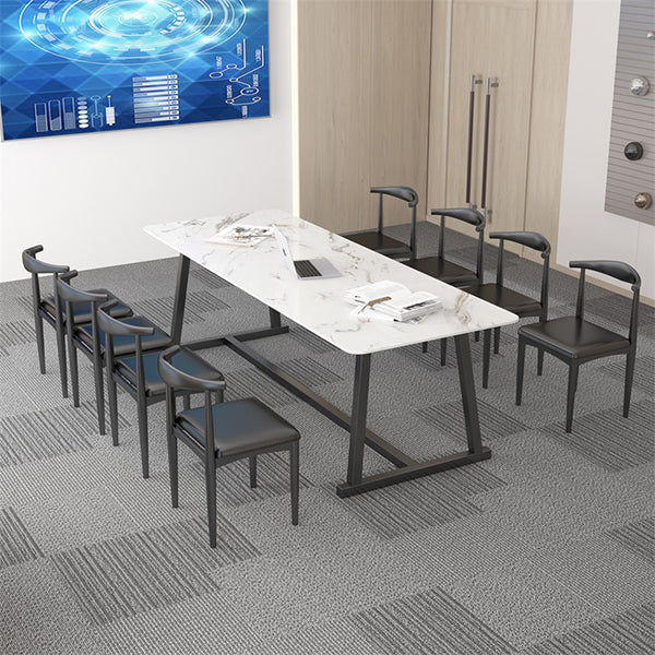 Rectangle Office Table Industrial Meeting Desk with Trestle Base 78.7"L x 31.5"W x 29.5"H Black Clearhalo 'furn' 'furn_office_desk' 'Furniture' 'Office Desks' 'Office Furniture' 'office_desk' 5509641
