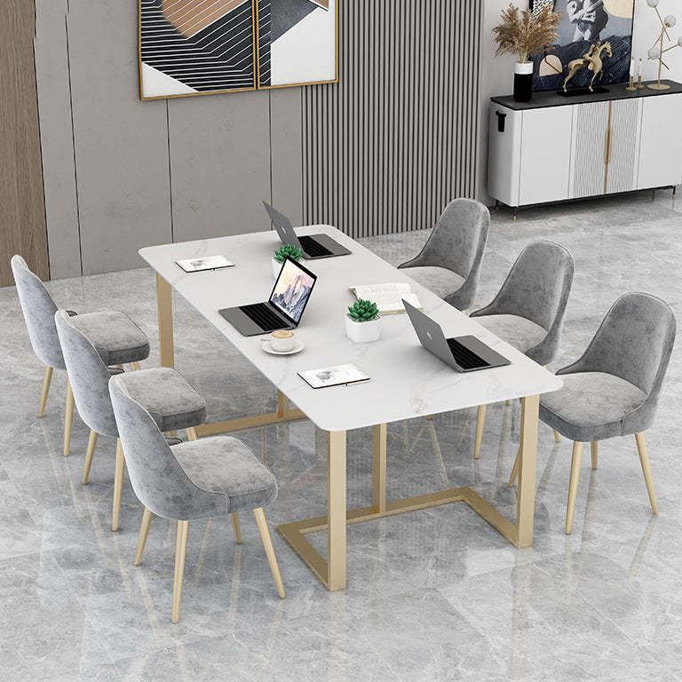 Rectangle Office Table Industrial Meeting Desk with Sled Base 63"L x 27.6"W x 29.5"H White-Gold Clearhalo 'furn' 'furn_office_desk' 'Furniture' 'Office Desks' 'Office Furniture' 'office_desk' 5509653