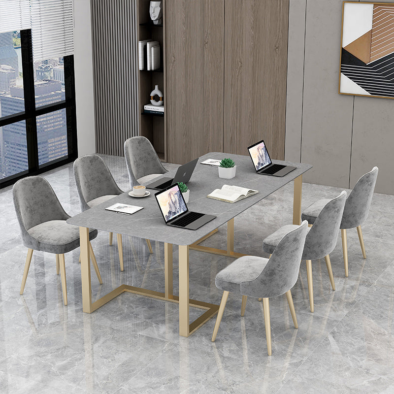 Rectangle Office Table Industrial Meeting Desk with Sled Base 63"L x 27.6"W x 29.5"H Gray-Gold Clearhalo 'furn' 'furn_office_desk' 'Furniture' 'Office Desks' 'Office Furniture' 'office_desk' 5509657