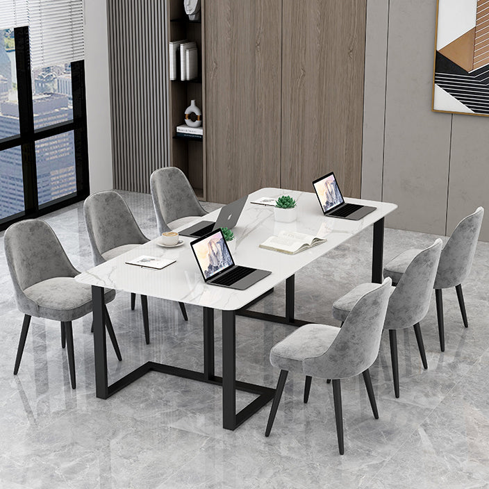 Rectangle Office Table Industrial Meeting Desk with Sled Base 63"L x 27.6"W x 29.5"H Black White Clearhalo 'furn' 'furn_office_desk' 'Furniture' 'Office Desks' 'Office Furniture' 'office_desk' 5509663