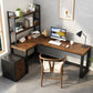 Industrial Office Desk L-Shape Solid Wood Writing Table for Home