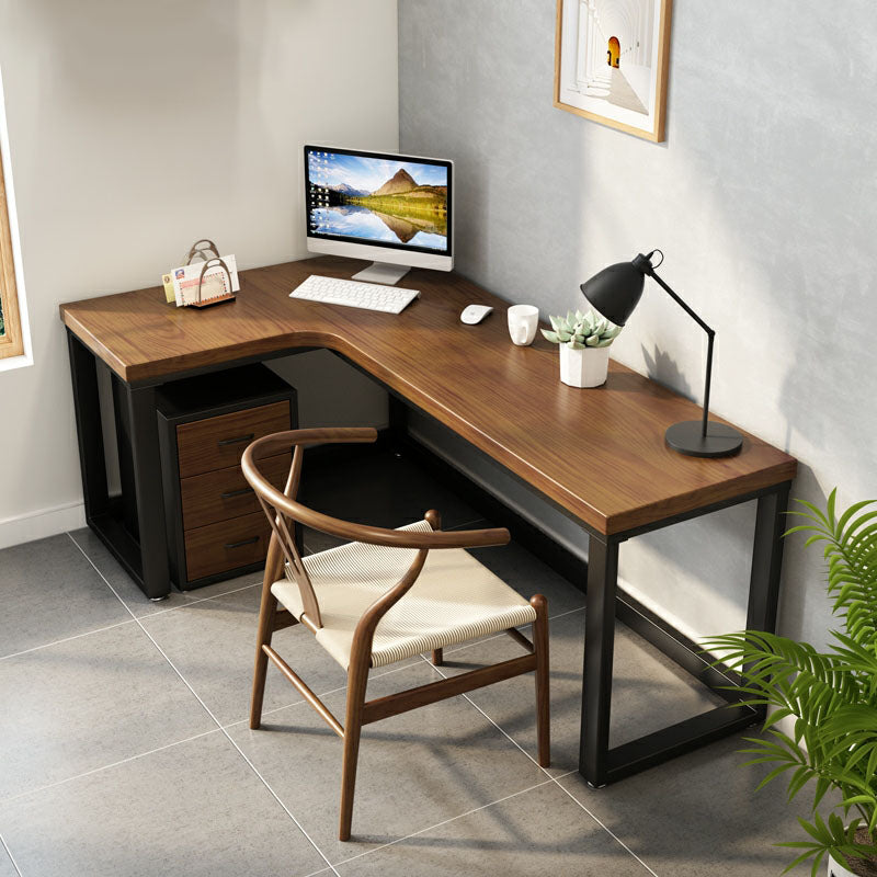 L-Shape Writing Table Industrial Solid Wood Fixed Home Working Table 55.1"L x 31.5"W x 29.5"H Clearhalo 'furn' 'furn_office_desk' 'Furniture' 'Office Desks' 'Office Furniture' 'office_desk' 5509876