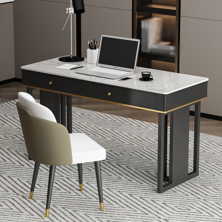 Modern 2-drawer Office Desk Sintered Stone Home Desk with Metal Base 39.4"L x 19.7"W x 29.5"H Clearhalo 'furn' 'furn_office_desk' 'Furniture' 'Office Desks' 'Office Furniture' 'office_desk' 5509974