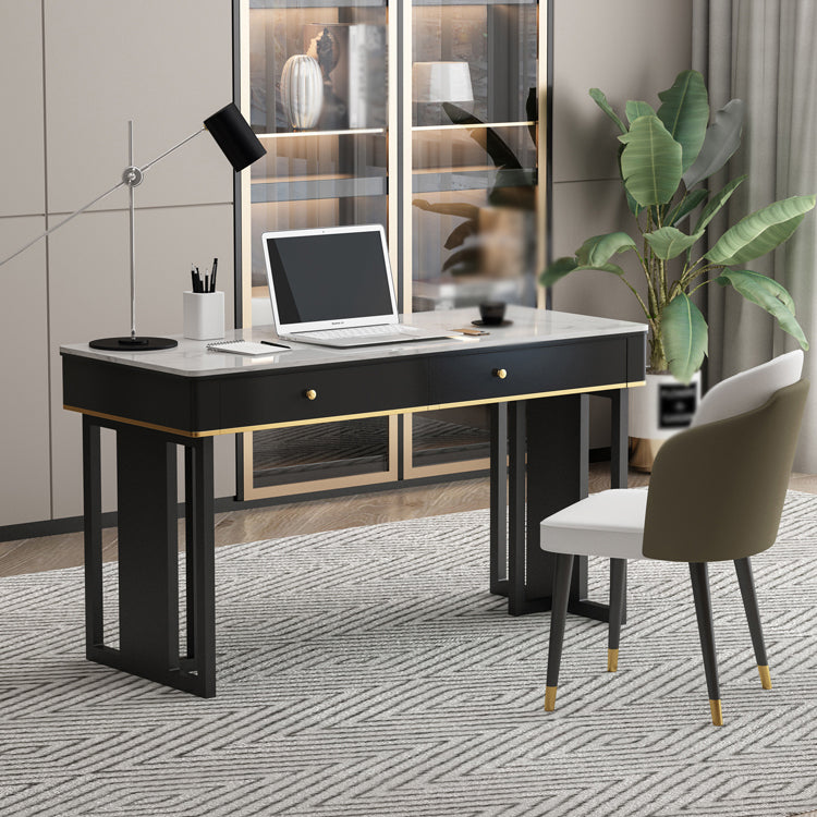 Modern 2-drawer Office Desk Sintered Stone Home Desk with Metal Base 47.2"L x 21.7"W x 29.5"H Clearhalo 'furn' 'furn_office_desk' 'Furniture' 'Office Desks' 'Office Furniture' 'office_desk' 5509975
