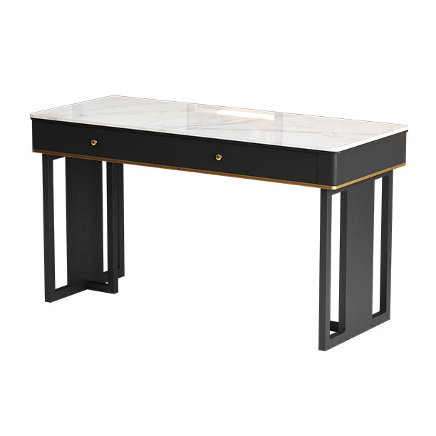 Modern 2-drawer Office Desk Sintered Stone Home Desk with Metal Base 31"L x 16"W x 30"H Clearhalo 'furn' 'furn_office_desk' 'Furniture' 'Office Desks' 'Office Furniture' 'office_desk' 5509978