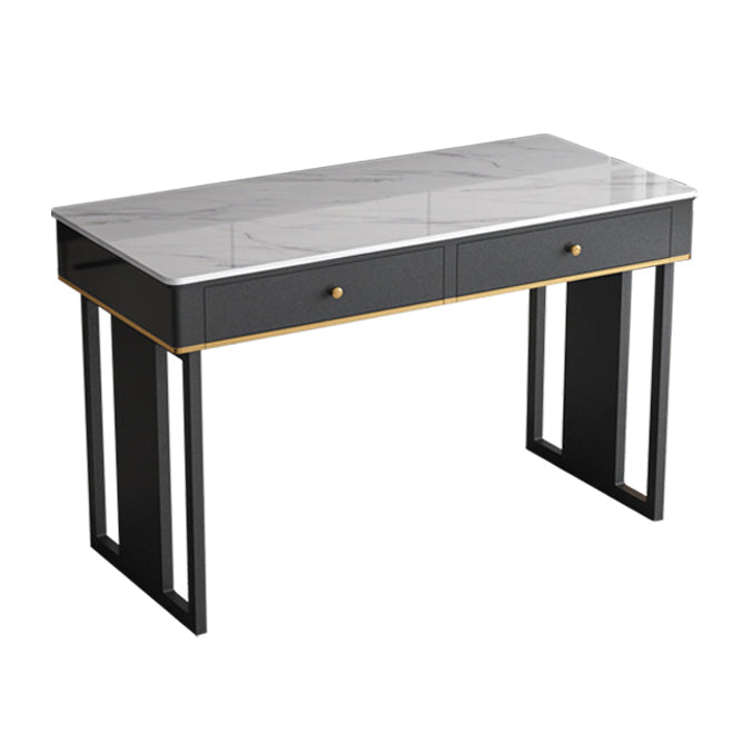 Modern 2-drawer Office Desk Sintered Stone Home Desk with Metal Base Clearhalo 'furn' 'furn_office_desk' 'Furniture' 'Office Desks' 'Office Furniture' 'office_desk' 5509979
