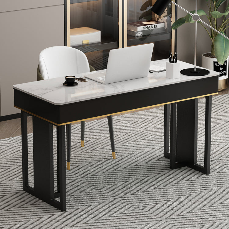 Modern 2-drawer Office Desk Sintered Stone Home Desk with Metal Base Clearhalo 'furn' 'furn_office_desk' 'Furniture' 'Office Desks' 'Office Furniture' 'office_desk' 5509981
