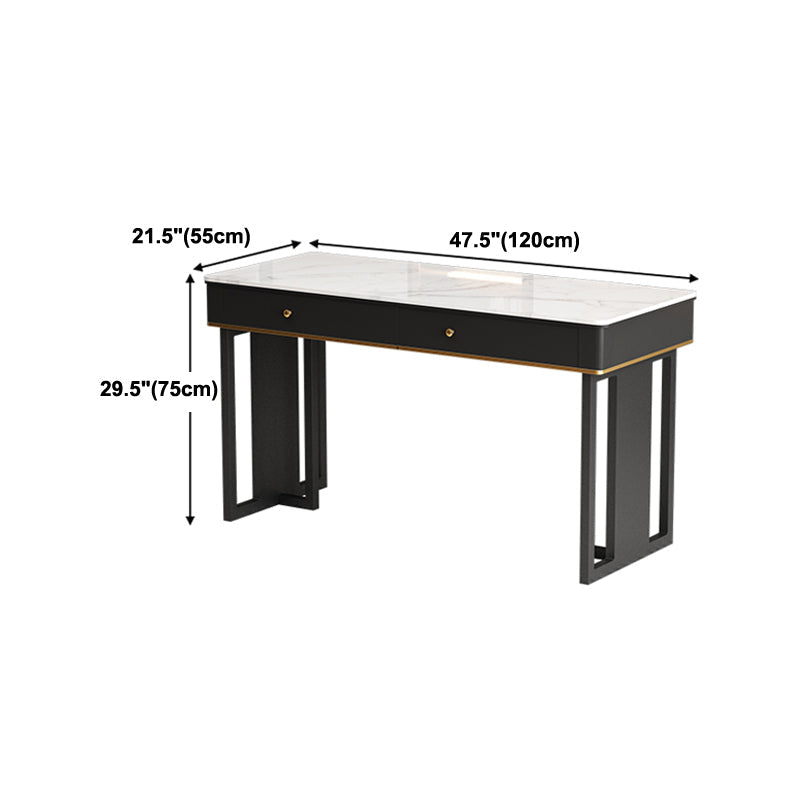 Modern 2-drawer Office Desk Sintered Stone Home Desk with Metal Base Clearhalo 'furn' 'furn_office_desk' 'Furniture' 'Office Desks' 'Office Furniture' 'office_desk' 5509984