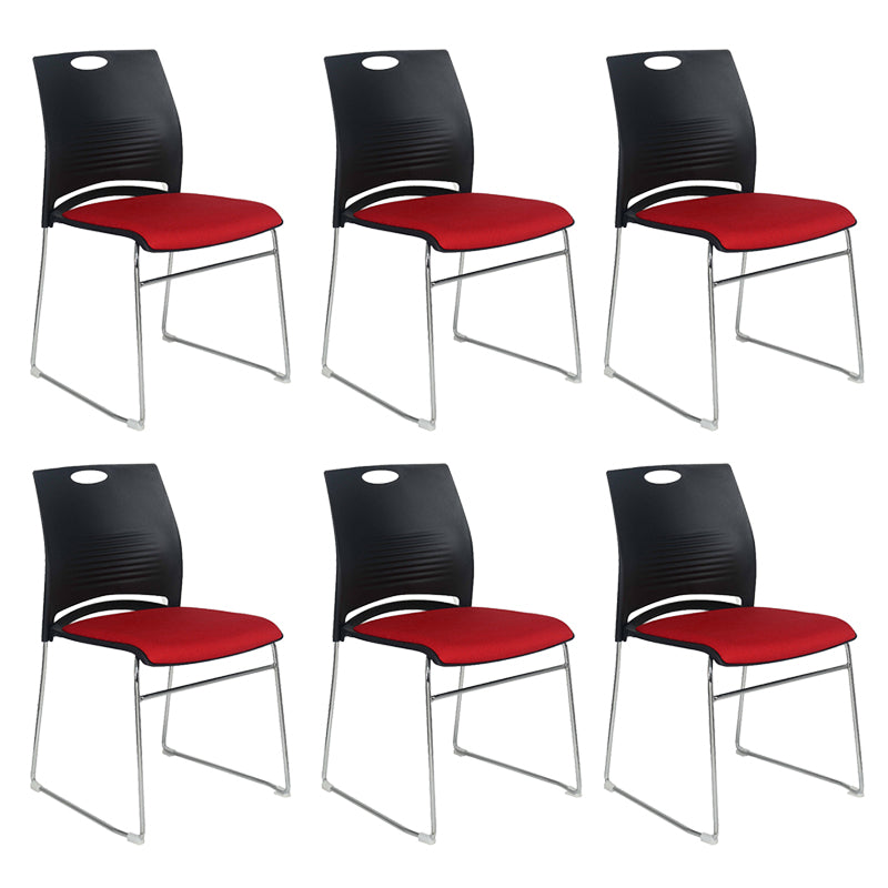 Low Back Office Chair Plastic/Fabric Upholstery Task Chair with Stainless Steel Legs Black-Red 6 Piece Set Clearhalo 'furn' 'furn_office_chair' 'Furniture' 'Office Chairs' 'Office Furniture' 'office_chair' 5510413