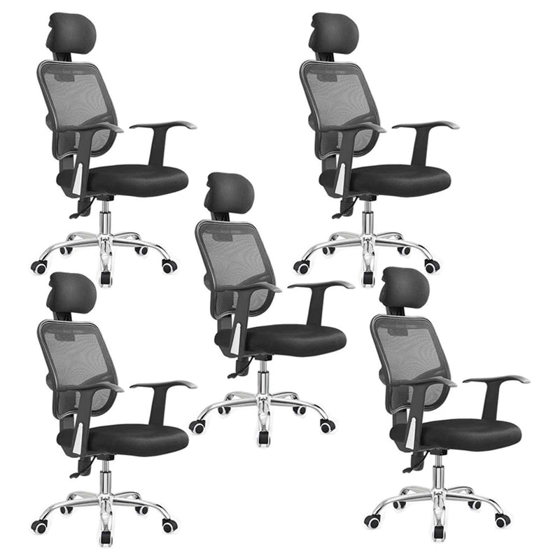 Modern Desk Chair with Mid Back and Headrest Home Office Chair Black 5 Piece Set Clearhalo 'furn' 'furn_office_chair' 'Furniture' 'Office Chairs' 'Office Furniture' 'office_chair' 5510425
