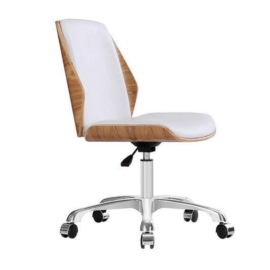 Conference Chair Modern Faux Leather Task Office Chair with Armless Natural Wood White 1 Piece