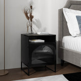 23" H Metal Nightstand Cabinets Included Glass Top Bed Nightstand in Black/white