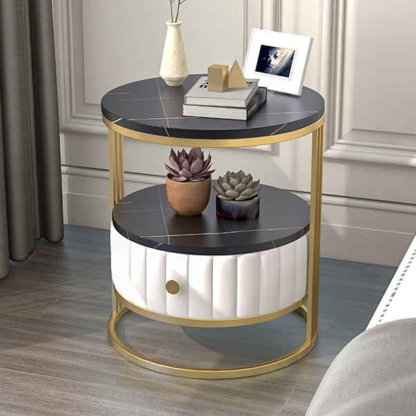22" H Metal Nightstand Glam Stone Top 1-Drawer Open Storage Night Table Clearhalo 'Bedroom Furniture' 'furn' 'furn_night_stand' 'Furniture' 'night_stand' 'Nightstands' 5510831