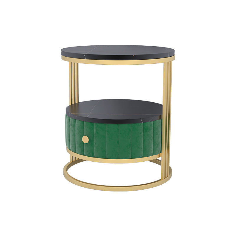 22" H Metal Nightstand Glam Stone Top 1-Drawer Open Storage Night Table Green-Black Clearhalo 'Bedroom Furniture' 'furn' 'furn_night_stand' 'Furniture' 'night_stand' 'Nightstands' 5510834