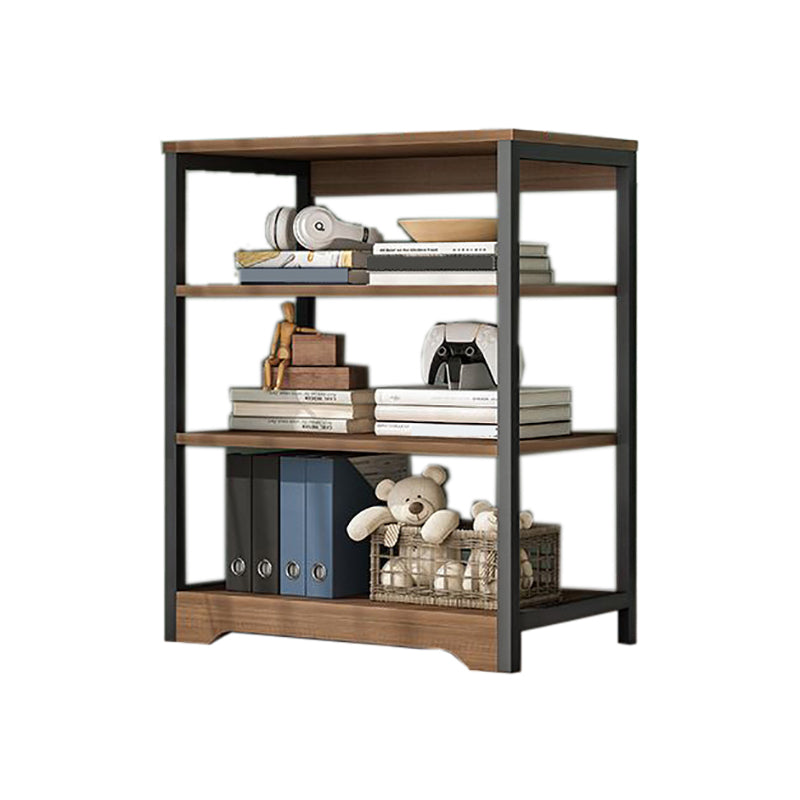 Modern Open Back Etagere Bookcase Steel Bookshelf for Home Office 19.7"L x 11.8"W x 33.5"H Walnut Clearhalo 'Bookcases' 'furn' 'furn_bookcases' 'Furniture' 'Office Furniture' 5511502
