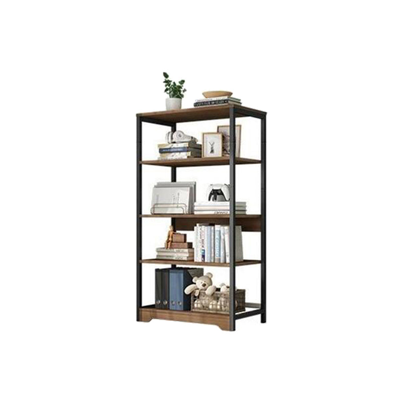Modern Open Back Etagere Bookcase Steel Bookshelf for Home Office 23.6"L x 11.8"W x 47.6"H Walnut Clearhalo 'Bookcases' 'furn' 'furn_bookcases' 'Furniture' 'Office Furniture' 5511511