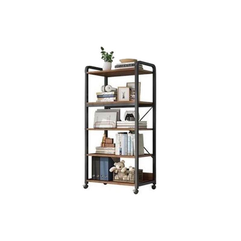 Modern Open Back Etagere Bookcase Steel Bookshelf for Home Office 23.6"L x 11.8"W x 55.5"H Walnut Clearhalo 'Bookcases' 'furn' 'furn_bookcases' 'Furniture' 'Office Furniture' 5511513
