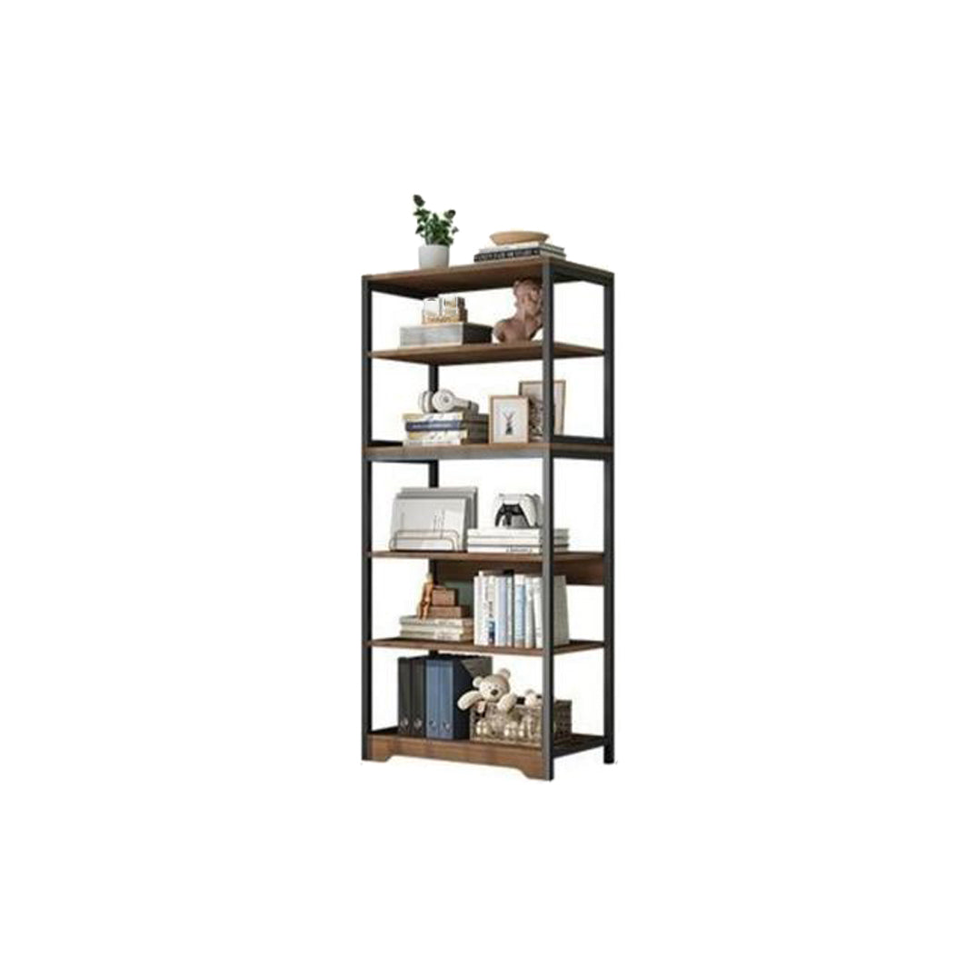 Modern Open Back Etagere Bookcase Steel Bookshelf for Home Office 24"L x 12"W x 63"H Walnut Clearhalo 'Bookcases' 'furn' 'furn_bookcases' 'Furniture' 'Office Furniture' 5511517