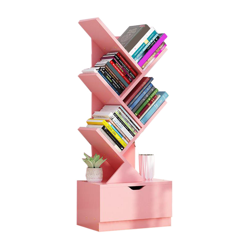 Modern Engineer Wood Bookshelf 7.87" Wide Office Shelf Bookcase 13.5"L x 7.9"W x 37.9"H Pink Clearhalo 'Bookcases' 'furn' 'furn_bookcases' 'Furniture' 'Office Furniture' 5511649