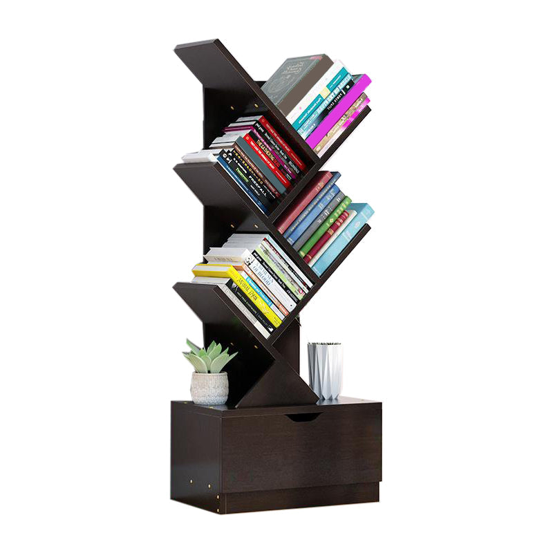 Modern Engineer Wood Bookshelf 7.87" Wide Office Shelf Bookcase 13.5"L x 7.9"W x 37.9"H Dark Walnut Clearhalo 'Bookcases' 'furn' 'furn_bookcases' 'Furniture' 'Office Furniture' 5511657