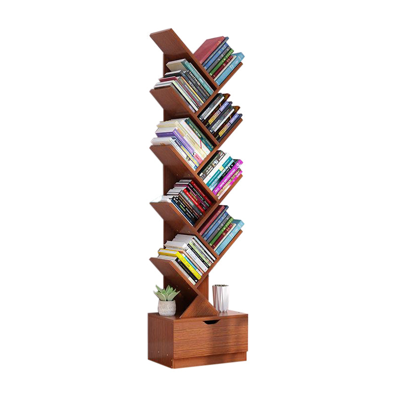 Modern Engineer Wood Bookshelf 7.87" Wide Office Shelf Bookcase 13.5"L x 7.9"W x 58"H Walnut Clearhalo 'Bookcases' 'furn' 'furn_bookcases' 'Furniture' 'Office Furniture' 5511678