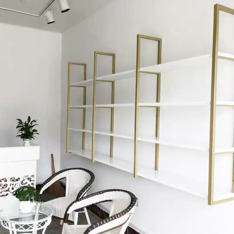 Libreria di libreria industriale a muro di scaffale in legno rettangolo