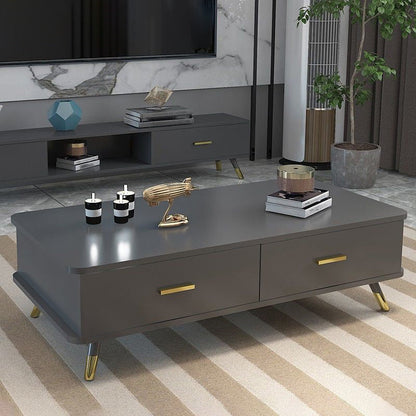 Contemporary Wooden Coffee Table with 4 Legs and 2 Storage Drawers Grey Clearhalo 'Coffee & Accent Tables' 'Coffee Tables' 'coffee_tables' 'furn' 'furn_coffee_tables' 'Furniture' 'Living Room Furniture' 5512894