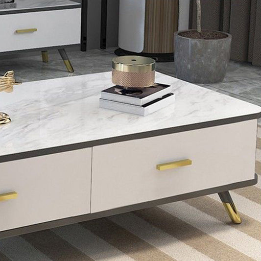 Contemporary Wooden Coffee Table with 4 Legs and 2 Storage Drawers Clearhalo 'Coffee & Accent Tables' 'Coffee Tables' 'coffee_tables' 'furn' 'furn_coffee_tables' 'Furniture' 'Living Room Furniture' 5512901